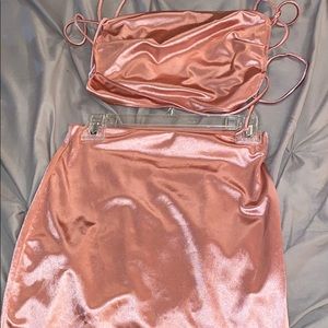 Two piece, rose gold outfit